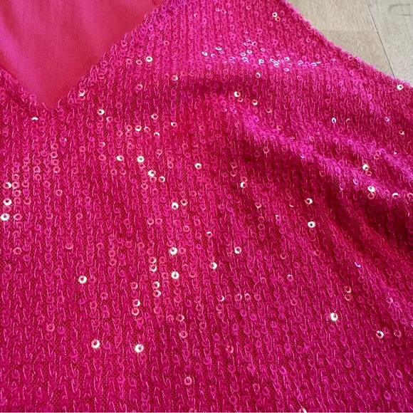 Pink All Over Sequined Spaghetti Strap Adjustable Strap Lined Tank Top - Picture 6 of 8